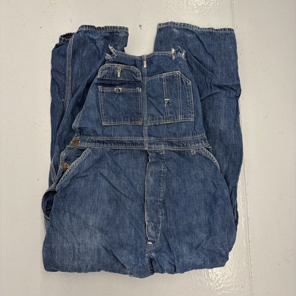 Vintage 60s High Bill Blue Workwear Denim Overalls 30x28